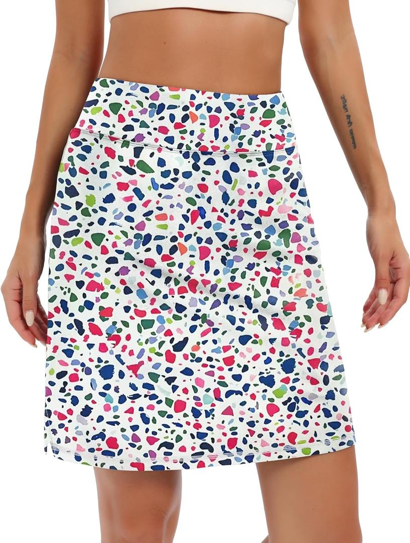 LouKeith 19" Knee Length Skorts Skirts for Women Tennis Skirts Athletic Golf Skorts Casual Workout Skirt with Shorts Pockets, Medium