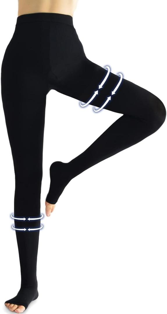 beister Medical Compression Pantyhose Women & Men, 20-30mmHg Open Toe Thigh High Compression Tights Graduated Support (Medium, Black)