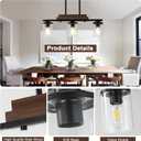 3-Light Kitchen Chandeliers Over Table, Farmhouse Chandeliers for Dining Room, Black Linear Chandelier with Clear Glass Shades, Modern Rustic Wood Dining Room Light Fixture, with Adjustable Height