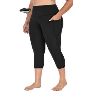 Heathyoga X-4XL Plus Size Capri Leggings for Women with Pockets Tummy Control Capri Yoga Pants High Waisted Leggings, 4X