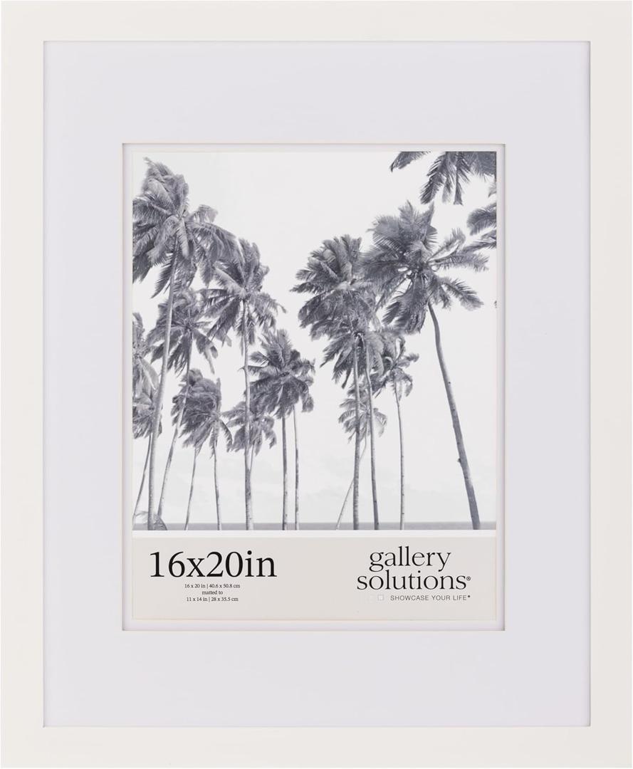 Gallery Solutions - 16"x20" Wall Mount/Tabletop Picture Frame - Double Mat - Matted to 11"x14" -White - Versatile Display Option for Your Cherished Memories - Rectangular Tabletop - White Poster Frame