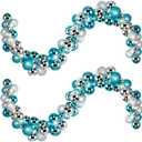 2 Pcs Christmas Balls Garland 6 ft Hanging Ornaments Xmas Balls Decorations with 2 Pcs 10 Feet LED Lights for Home Indoor Outdoor Tree Mantel Wedding Decoration (Blue, Silver)