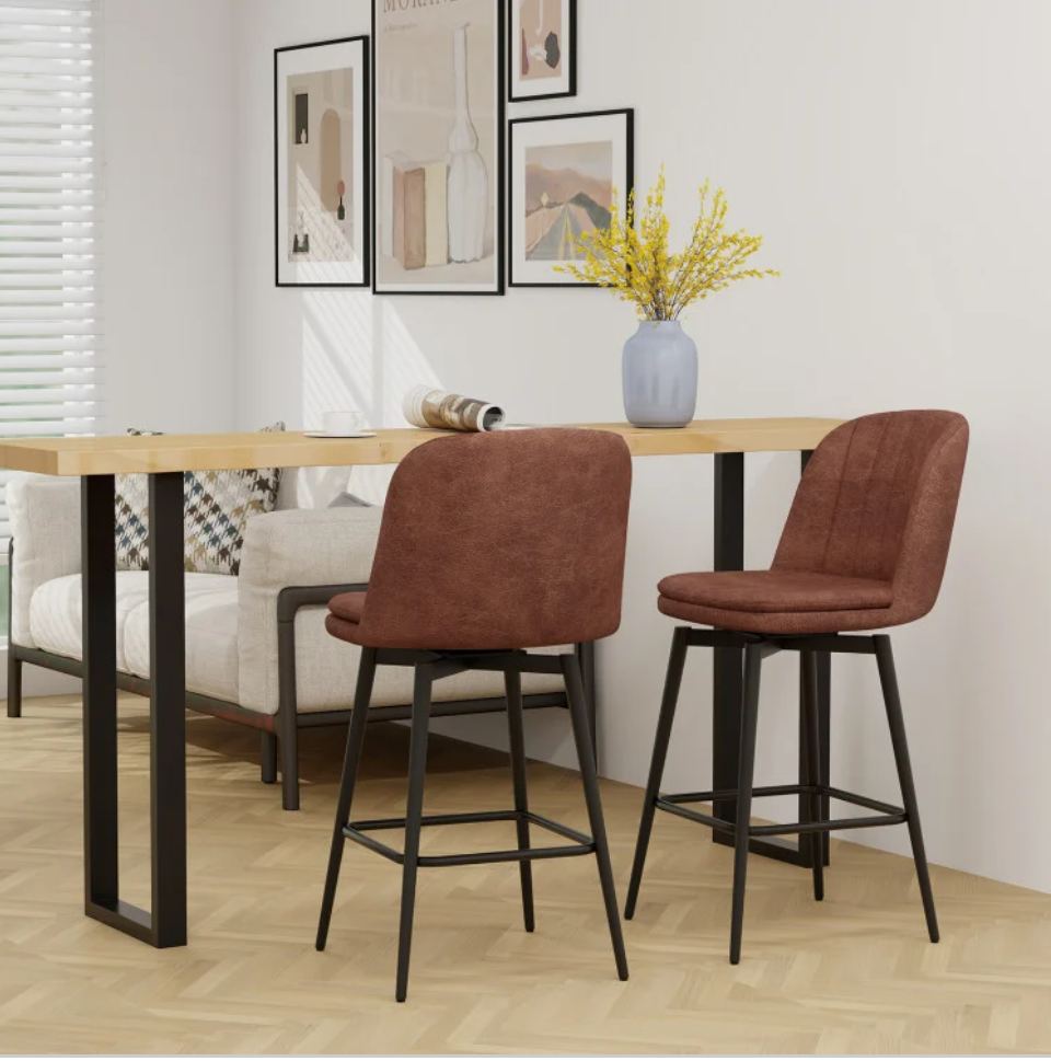 Total Tactic JV11583BN-2 27 in. Swivel Bar Stool Counter Height Chair with Padded Seat - Black & Brown - Set of 2