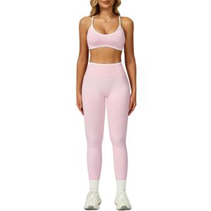 ABOCIW Womens 2 Piece Workout Sets Seamless Color Block Sports Bra Scrunch Butt Lifting High Waist Leggings Gym Set (S)