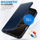 SHIELDON Case for iPhone 16 Pro 6.3", Genuine Leather Wallet Flip Magnetic Cover RFID Blocking Credit Card Holder Kickstand TPU Shockproof Case Compatible with iPhone 16 Pro 5G - Retro Dark Blue