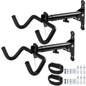 Cyfie Bike Wall Mount Garage Rack, Adjustable Horizontal Bike Storage Hanger Hooks with Wheel Stabilizer Strap, Indoor Hanging Bicycle Holder in Apartment Garage for Mountain Road Hybrid Bike (2 Pack)