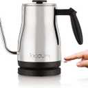 Bodum 34oz Bistro Gooseneck Electric Water Kettle, Pour Over Coffee & Tea, Brushed Stainless Steel