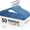 HOUSE DAY Premium Velvet Hangers 50 Pack Blue, Non-Slip Flocked Felt Hangers, Sturdy Clothes Hanger with 360 Rotatable Hook, Heavy Duty Durable Slim Coat Hanger for Closet Space Saving (Tranquil Blue/ Silver)