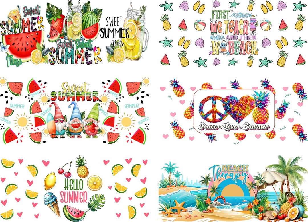 3 x UV DTF Glass Transfer Stickers, 6 Summer Fruit Themed Glass Transfer Craft Stickers, UV DTF Transfer Waterproof Stickers for 16 oz Libbey Glasses, Furniture Crafts Woodworking DIY