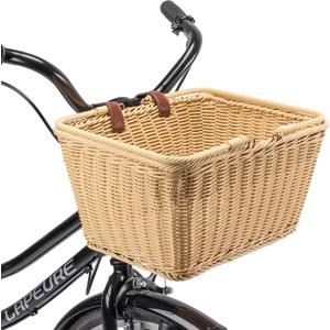 Bike Basket - Durable Front Bicycle Bike Baskets - Handmade Woven Wicker Bike Basket with Adjustable Leather Straps (New Beige)