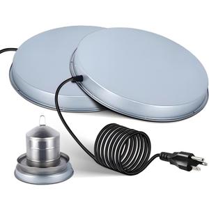 1Pack Chicken Water Heater for Winter110Watt Heated Poultry Waterer Base,with Thermostat and 9.8ft Power Cord, Dia.11in (Silver)