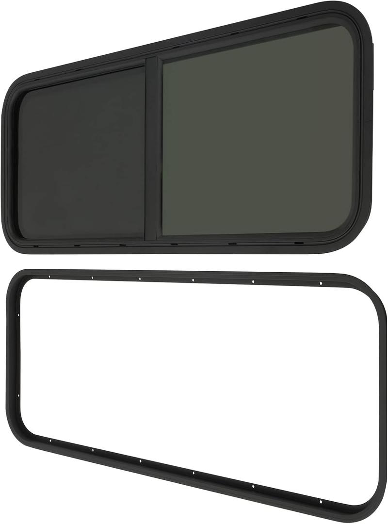 RV Window 42" W x 22" H Horizontal/Vertical Sliding Glass Window with Screen Window, High Privacy Black RV Camper Window Trailer Slider Window Replacement