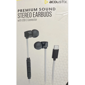 Acoustix Premium Sound Stereo Earbuds w/ USB-C Connector - Black & Gray
