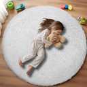 White Round Rug, 3x3 Fluffy Circle Area Rugs for Bedroom, Soft Plush Rugs for Living Room, Non-Slip Indoor Carpet for Nursery, Study Room, Playroom, Home Decor