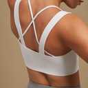 Strappy Sports Bra Criss Cross Back Padded Workout Bra with Wide Band Medium Support Yoga and Running Bra for Women (White, M)