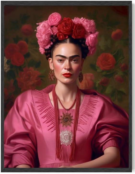 ShopHaven Frida Kahlo Portrait Art, Feminist Wall Art, Pink Vintage Women Art, Classic Frida Kahlo Home Decor, Pink Floral Pattern, 11x14 Wall Art Poster (Unframed)