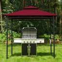 FAB BASED 5x8 Grill Gazebo, All-Weather Steel Construction, Double Tiered & Resistance Canopy Roof, Metal Serving Shelves, 2 LED and Bottle Opener for Patio, Backyard, BBQ (Burgundy)