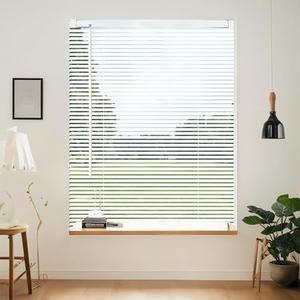 AIRLAJYID Cordless Vinyl Mini L Blinds 52" W x 48" H, 1" Slat White Horizontal Windows L Blind for Door, Shades, Camper, Light Filtering, Interiors, Arrive 1/2 Inch Narrower Indoor