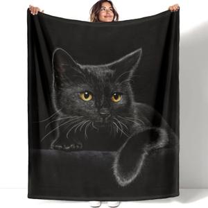HommomH Black Cat Blanket for Women Girls, Cat Lover Gifts, Soft Fleece Throw Blankets for Sofa Couch Bed, Cozy Home Decor for Bedroom Living Room, 60" x 80"