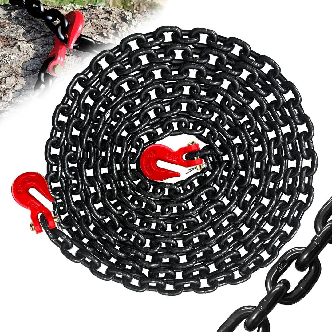 5/16" Binder Chain,15FT Trailer Safety Chains with Clevis Grab Hooks, 4:1 Safety Factor, 4,900 lbs Safe Working Load | Heavy Duty Chain for Towing,Transporting,Logging(EP Black)