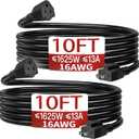 16/3 Short Extension Cord 10 FT 2 Pack, Black Extension Cord Flexible & Durable, Indoor 3 Prong Power Cable, Suitable for Home and Office, 13 Amp 1625 Watt 125VAC 16AWG, ETL Listed