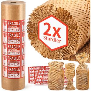 JARLINK Honeycomb Packing Paper, 15"x 213' Bubble Packing Wrap for Packing/Shipping/Moving, Eco-Friendly Bubble Packing Paper Wrapping Roll, Recyclable Moving Supplies With 20 Fragile Sticker Labels