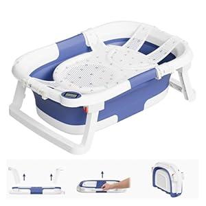 napei Collapsible Baby Bathtub,Baby Bath Tub with Soft Cushion & Thermometer,Baby Bathtub Newborn to Toddler 036 Months,Portable Travel Baby Tub