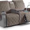 TAOCOCO Waterproof Loveseat Recliner Cover with Console, Non-Slip Reclining Loveseat with Console Cover with Pocket, Split Recliner Sofa Covers Furniture Protector for Pets Dogs(2 Seater, Taupe)