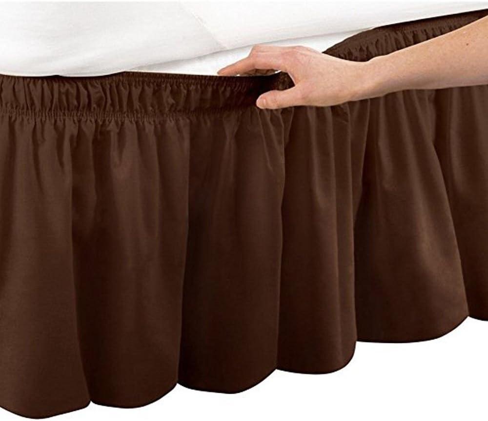 Pleated Three Sides Fabrics Wrap Around Style Egyptian Cotton Elastic 17 inch Drop Dust Bed Skirt for Twin/Full,Queen,King Size Beds(Twin/Full, Brown)