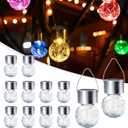 GIGALUMI Solar Lights Outdoor Waterproof ,12 Pack Solar Hanging Lights Garden Decor,Gifts for Women Mom Grandma,Christmas Outdoor Lantern Cracked Glass for Yard, Fence, Tree(Color Changing)