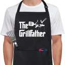 Xornis 100% Cotton Funny Apron with 2 Pockets for Men Women BBQ Grilling Adjustable Bib Black Aprons Gifts Cooking Kitchen (The Grillfather)