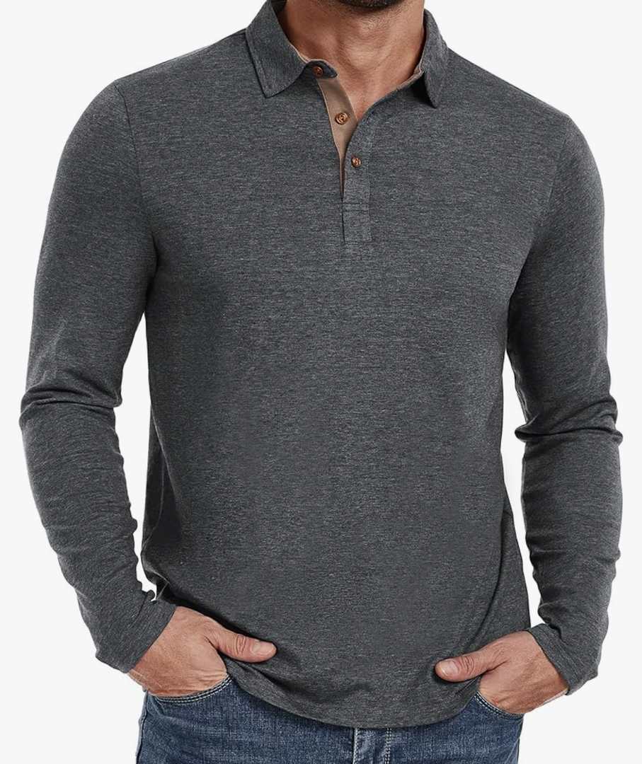 Veboon Mens Polo Short/Long Sleeve Shirt Classic Button Basic Solid Color Designed Collared Polo Shirt Fashion Casual Shirts Size S