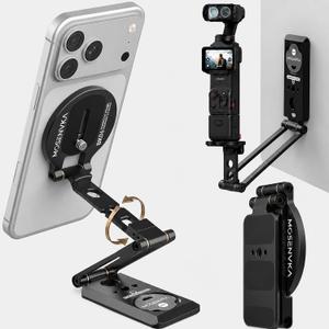2-in-1 Magnetic Phone Stand & Action Camera Mount, N52 Magnet Phone Holder | for Gym/Desk, for Magsafe iPhone, Arca-Swiss & 1/4" Screw for Insta360 Luna Ultra/DJI Osmo Pocket 3/4/GoPro | Patented Design