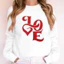 Valentines Sweatshirt for Women Glitter Love Graphic Shirts Casual Valentines Long Sleeve Pullover Tops (White, XL)