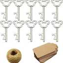 XONOR 50Pcs Vintage Skeleton Key Bottle Openers with 50pcs Escort Card Tag and Twine for Wedding Party Favors Rustic Decoration (Silver)
