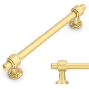 Amerdeco 10 Pack Brushed Gold Cabinet Pulls 5 Inch(128mm) Hole Center Drawer Pulls Cabinet Hardware Kitchen Cabinet Handles for Bathroom Dresser Pulls ZH0069