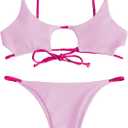 ZAFUL Women's Ribbed Cut Out Bikini Set String Swimwear Sexy Brazilian Thong Bikini Two Piece Swimsuits Small