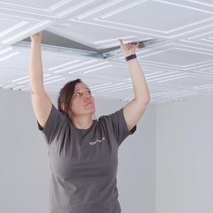 Ceilume Drop Ceiling Tile; 2x2 Ceiling Tiles - Stratford Ultra-Thin Feather-Light - Use in 1" T-Bar Suspended Grid, 12 Tiles - (White)
