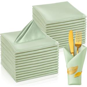 100 Pcs Sage Green Napkins, 17 x 17 Inch Square Satin Napkin Washable Reusable Dinner Napkin Soft Smooth Cloth Napkins for Christmas, Halloween, Weddings, Banquets, Parties, Restaurant