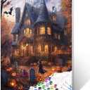Paint by Number Halloween Spooky Castle DIY Painting On Canvas with Brushes Acrylic Paints Pumpkins Bats Witch Halloween Wall Decor Paint by Numbers for Adults Beginner 16x20 Inchwithout Frame