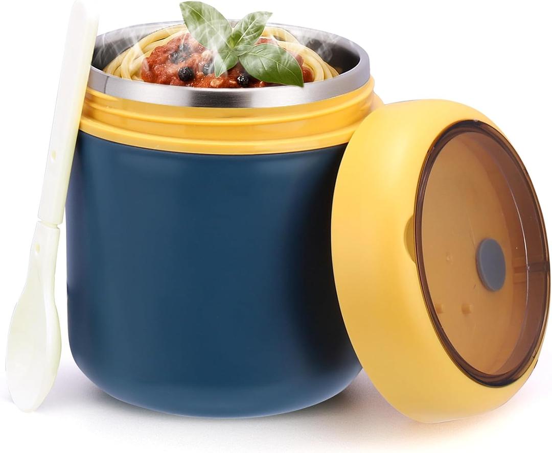 Juome 16oz Kids Thermo for Hot Food - Insulated Vacuum Food Jar Container, Wide Mouth Stainless Steel Soup Thermo Lunch Box for Kids with Spoon, Leakproof (Blue)