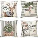 Christmas Outdoor Pillow Covers, 18 x 18 inch Set of 4 Waterproof Throw Pillow Cases, New Year Cushion Decor for Home Outside Patio Front Porch House Farmhouse 2024(Style A)