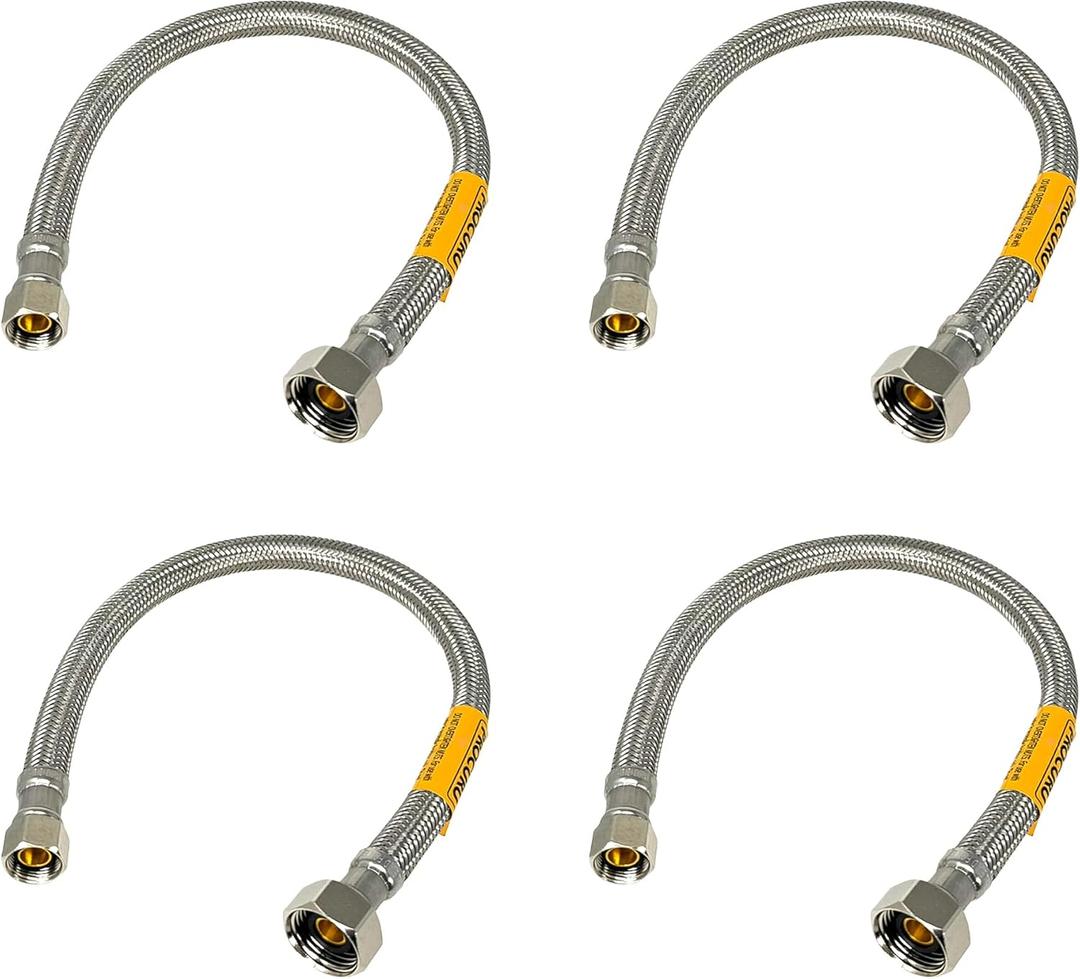 [4-Pack] PROCURU 16-Inch (1.3Ft) x 3/8" Comp x 1/2" FIP Faucet Hose Connector, Stainless Steel Braided Supply Line, Certified Safe (9SF16-4P)