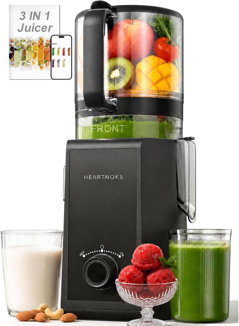 Juicer Machines, 6.5" Extra-Wide Feed Chute Cold Press Juicer for Whole Fruits, Easy to Clean 3-in-1 Juice, Sorbet & Nut Milk Maker, 300W Masticating Juicer for Home & Gifting