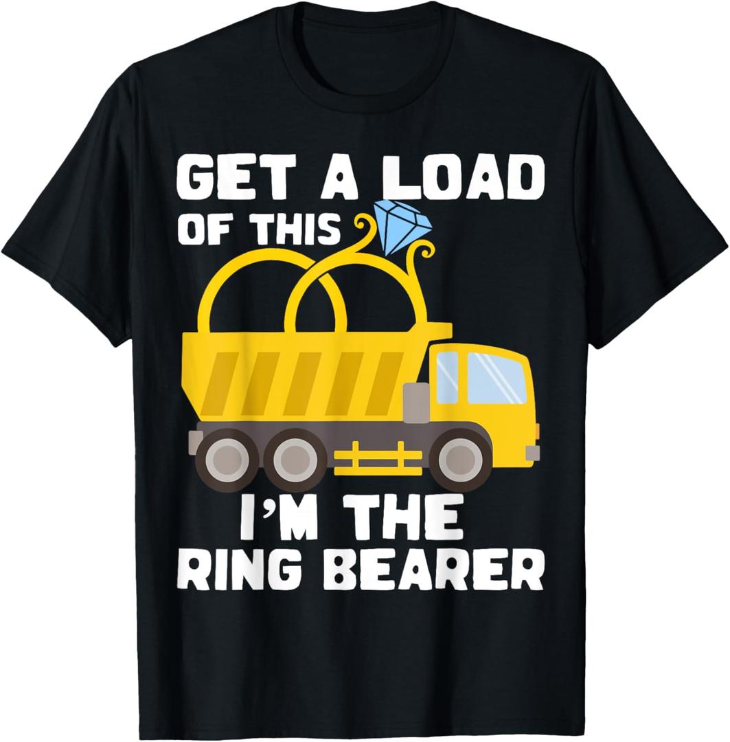 Ring Bearer Shirt Funny Wedding Truck Boys Gift Idea Tee T-Shirt (Black)