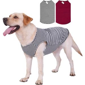Dog Shirts Cotton Striped T-Shirts, Breathable Basic Vest for Puppy and Cat, Super Soft Stretchable Doggy Tee Tank Top Sleeveless, Fashion & Cute Color for Boys and Girls (XXL, Black+Red)