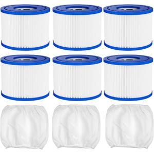 Hot Tub Spa Filter Cartridge Type VI Replacement-with Life-Extend Pre-Filter For Bestway, Coleman Saluspa 90352E 58323E, Intex & More Inflatable Hot Tub Filters (6 filters, 3 Pre-filter Sleeve)