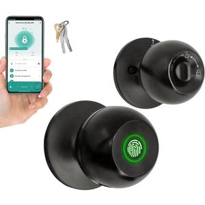 Smart Fingerprint Door Lock for Bedroom, Keyless Entry Door Knob with Handle, Biometric Front Door Lock with App & Backup Keys for Home, Apartment, Office, Hotel (Black)