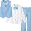 Boys Linen Suit Dress Clothes Kids Graduation Wedding Outfit 4 Piece Shirt Vest Pants Set with Bow Tie Size 90