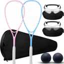 Seenelling 2 Pack Beginner Squash Racquet Set Includes 2 Racquets with Racket Bags 2 Anti Fog Goggles with Cases and 2 Blue Dot Squash Ball for Beginners Training Recreational Play, 27.17"